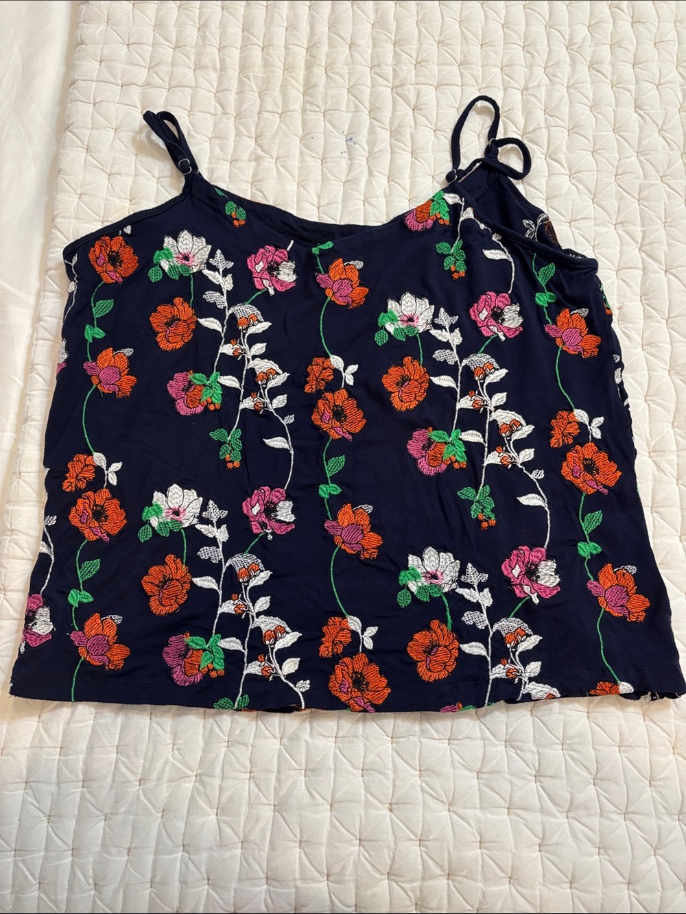 Anthropologie Navy Floral Embroidered Top with Multicolor Flowers